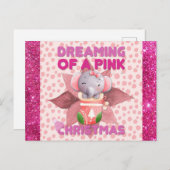 ピンクのクリスマスを夢見るベビーガールゾウ ポストカード (正面/裏面)
