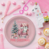 ピンクのクリスマスを夢見る眠る猫 ペーパープレート (パーティー)