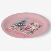 ピンクのクリスマスを夢見る眠る猫 ペーパープレート (アングル)