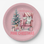 ピンクのクリスマスを夢見る眠る猫 ペーパープレート (正面)