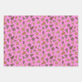 ピンクのクリスマスを設定するジンジャーブレッドCookie ラッピングペーパーシート (正面3)