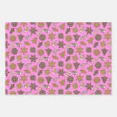 ピンクのクリスマスを設定するジンジャーブレッドCookie ラッピングペーパーシート (正面2)