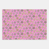 ピンクのクリスマスを設定するジンジャーブレッドCookie ラッピングペーパーシート (正面)