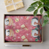 ピンクのクリスマスウィンターペンギン雪子供へ片 薄葉紙 (ギフト)