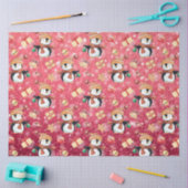ピンクのクリスマスウィンターペンギン雪子供へ片 薄葉紙 (クラフト)