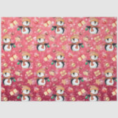 ピンクのクリスマスウィンターペンギン雪子供へ片 薄葉紙 (正面)
