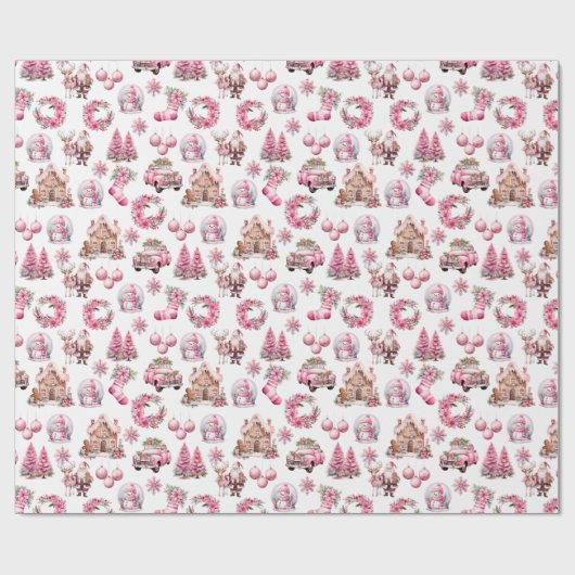 ピンクのクリスマスウォーターのカラーヴィンテージ ラッピングペーパー (フラット)