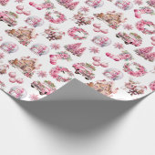 ピンクのクリスマスウォーターのカラーヴィンテージ ラッピングペーパー (角)