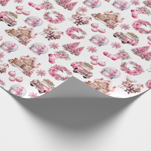 ピンクのクリスマスウォーターのカラーヴィンテージ ラッピングペーパー (角)