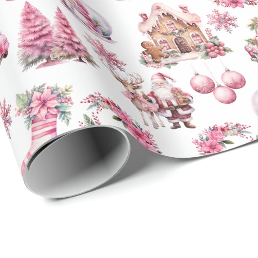 ピンクのクリスマスウォーターのカラーヴィンテージ ラッピングペーパー (ロールコーナー)