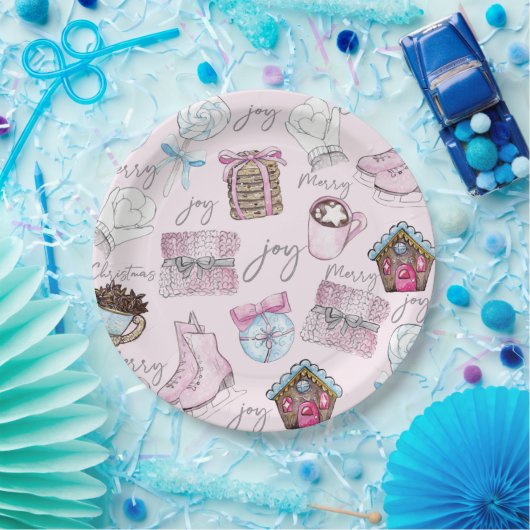 ピンクのクリスマスウォーターの色要素 ペーパープレート (パーティー)