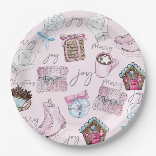 ピンクのクリスマスウォーターの色要素 ペーパープレート (正面)
