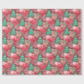 ピンクのクリスマスウォーターカラートナカイのラップ ラッピングペーパー (フラット)