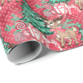 ピンクのクリスマスウォーターカラートナカイのラップ ラッピングペーパー (ロールコーナー)