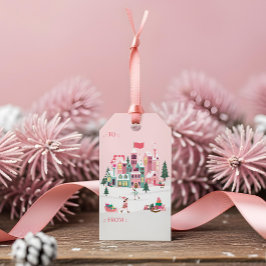 ピンクのクリスマスエルフのおもちゃ工房 ギフトタグ