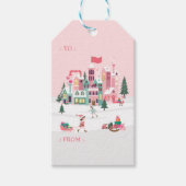 ピンクのクリスマスエルフのおもちゃ工房 ギフトタグ (正面)