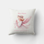 ピンクのクリスマスエンジェルバイブル聖句の名前子供部屋ギフト クッション (裏面)