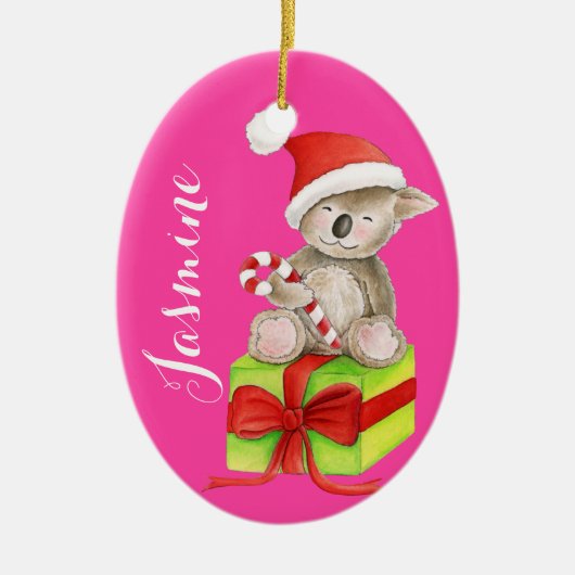 ピンクのクリスマスオーナメントと名付けられたかわいいコアラ セラミックオーナメント (正面)