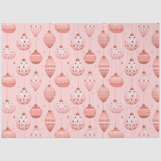 ピンクのクリスマスオーナメントと星のクリスマス 薄葉紙 (正面)