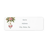 ピンクのクリスマスオーナメントの返信住所 ラベル (正面)