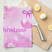 ピンクのクリスマスオーナメントキッチンタオル キッチンタオル (四つ折り)