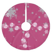 ピンクのクリスマスオーナメントツリースカート ブラッシュドポリエステルツリースカート (正面)