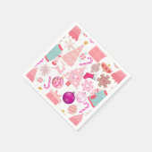 ピンクのクリスマスオーナメントパターン スタンダードカクテルナプキン (角)