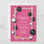 ピンクのクリスマスオーナメント クリスマスパーティー 招待状 (正面)