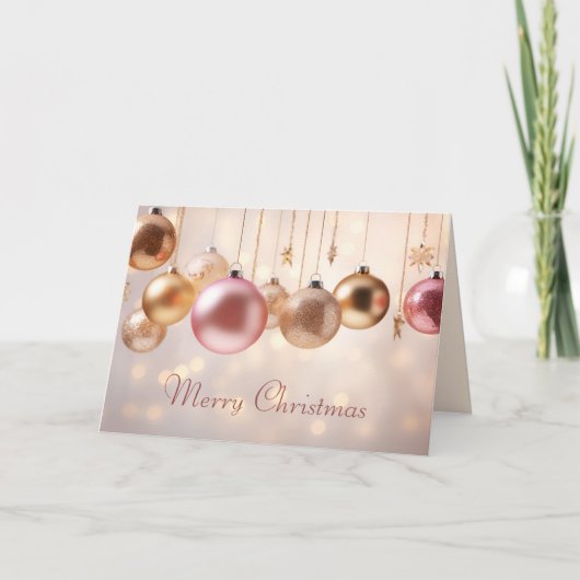 ピンクのクリスマスオーナメント シーズンカード (正面)