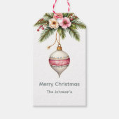 ピンクのクリスマスオーナメント ホリデー ギフトタグ (正面)