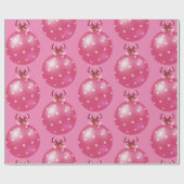 ピンクのクリスマスオーナメント ラッピングペーパー (フラット)