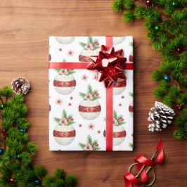 ピンクのクリスマスオーナメント ラッピングペーパー