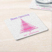 ピンクのクリスマスカスタム名エレガントモダン スクエアペーパーコースター (アングル)