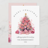 ピンクのクリスマスカード 招待状 (正面/裏面)