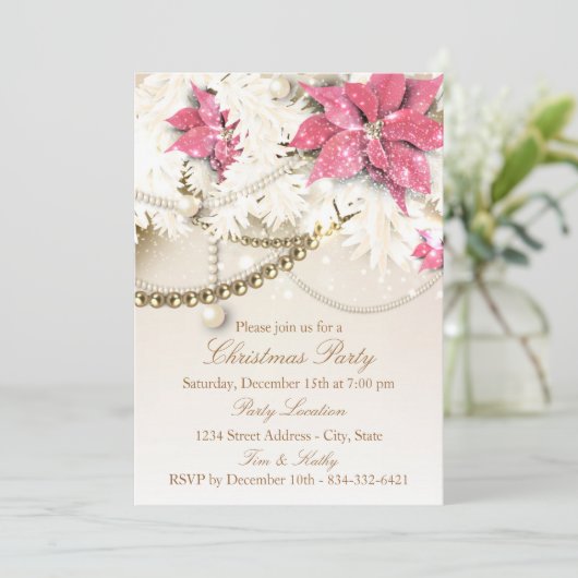 ピンクのクリスマスガーランド |ホリデーパーティー招待状 招待状 (スタンド正面)