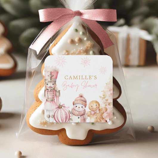 ピンクのクリスマスガールベイビーシャワー スクエアシール
