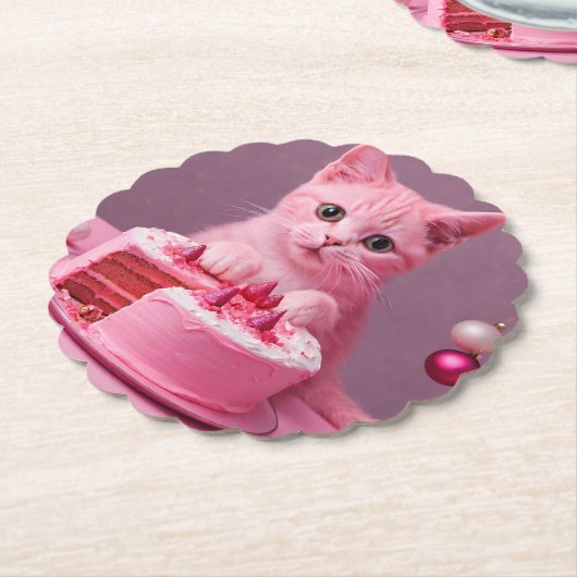 ピンクのクリスマスキャスター ペーパーコースター (アングル)