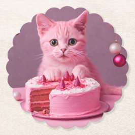 ピンクのクリスマスキャスター ペーパーコースター