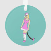 ピンクのクリスマスキャットガール オーナメント (裏面)