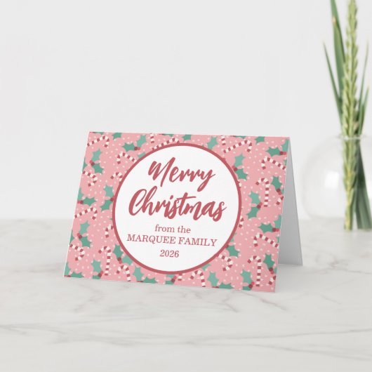 ピンクのクリスマスキャンディケイン シーズンカード (正面)