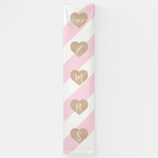 ピンクのクリスマスキャンディーケーンジンジャーブレッドバナー 横断幕 (縦)