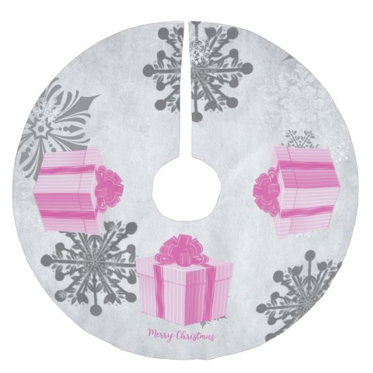 ピンクのクリスマスギフトツリースカート ブラッシュドポリエステルツリースカート (正面)