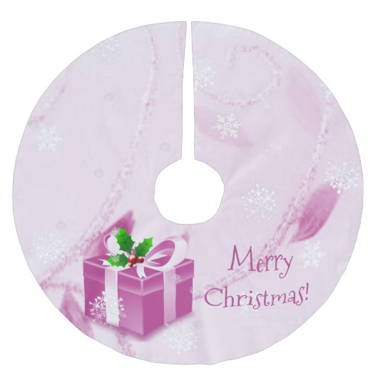 ピンクのクリスマスギフトツリースカート ブラッシュドポリエステルツリースカート (正面)