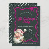 ピンクのクリスマスギフト交換パーティー 招待状 (正面/裏面)