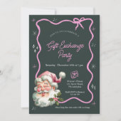 ピンクのクリスマスギフト交換パーティー 招待状 (正面)