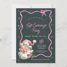 ピンクのクリスマスギフト交換パーティー 招待状