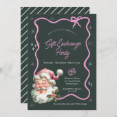 ピンクのクリスマスギフト交換パーティー 招待状 (正面/裏面)