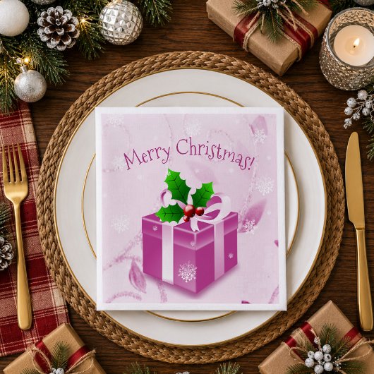 ピンクのクリスマスギフト紙ナプキン