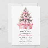 ピンクのクリスマスギフト赤ちゃんシャワー 招待状 (正面)