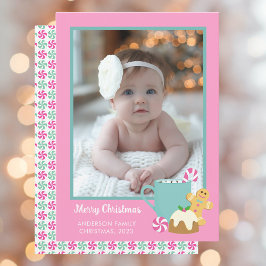 ピンクのクリスマスクッキーとココア シーズンカード